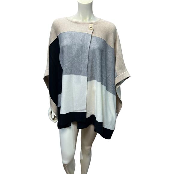 Calvin Klein NWT Poncho Wrap Sweater – Neutral Color Block, One Size - Picture 11 of 11